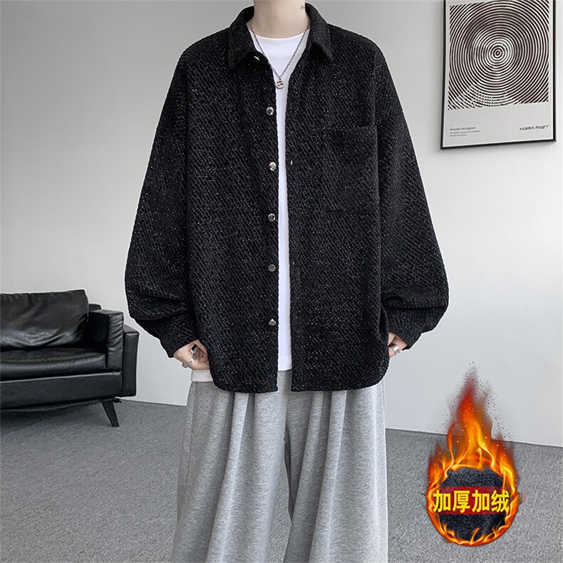 加绒衬衫男冬季新款港风宽松大码加厚小香风长袖衬衣JR70-P49，男装衬衫，星座214-3