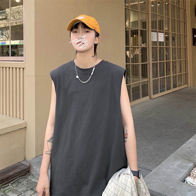 DF359-TP11-13纯棉无袖T恤可二开男夏季港风宽松纯色打底衫背心,男装背心/马甲,电商A102