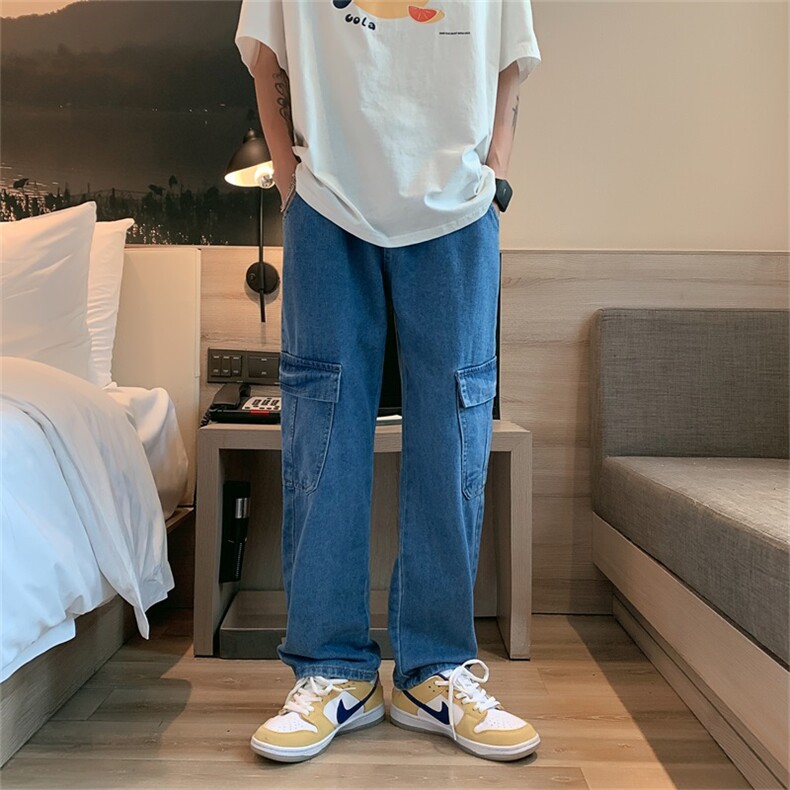 纯色复古垂感工装牛仔裤男士宽松2021直筒阔腿拖地长裤K945-P35,男装牛仔裤,星座512-3