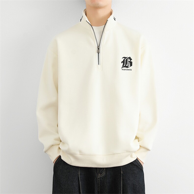 一体绒加厚保暖半拉链卫衣男美式宽松秋装上衣潮立领休闲外套,男装卫衣,星座914
