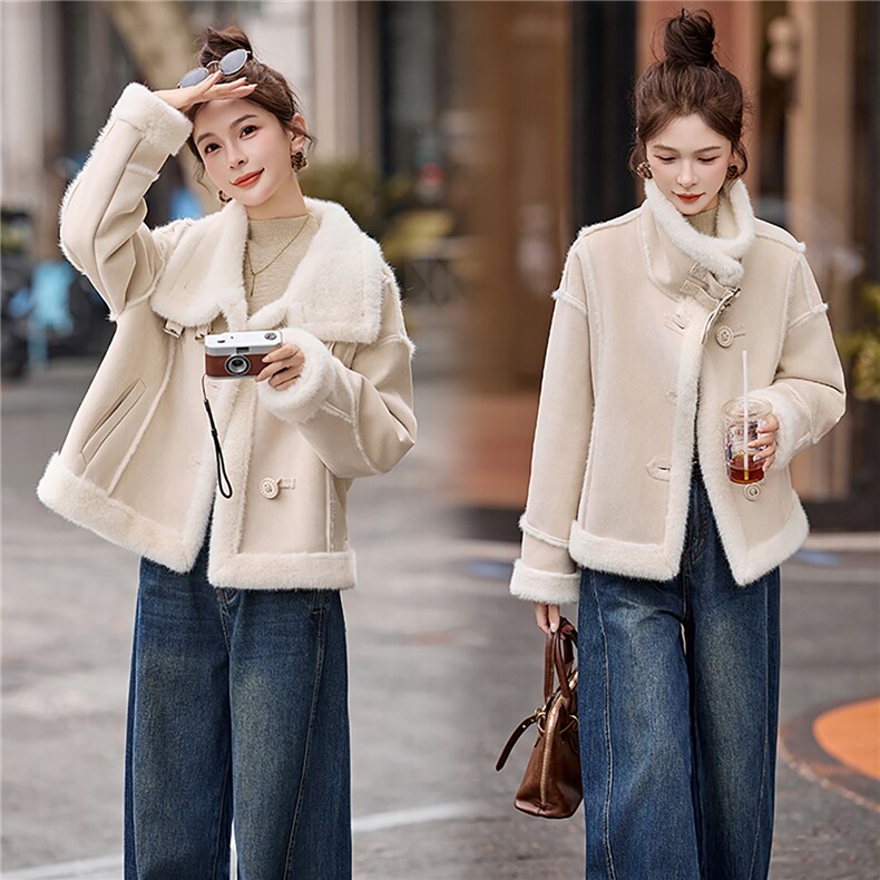 2025冬季新款皮毛一体机车风保暖外套,女装棉衣/棉服,维一诺（1D095）