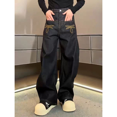 网图轻奢男装春季休闲裤黑牛立体弯刀牛仔裤宽松A025-CN6416-P60，男装牛仔裤，电商A025