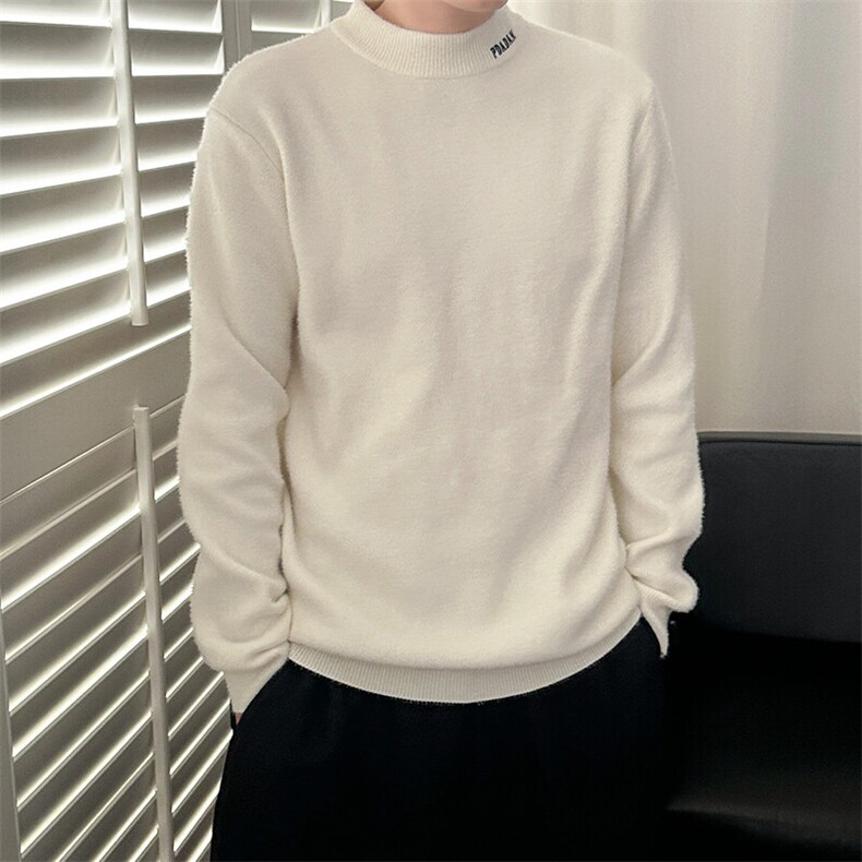 现货-半高领刺绣毛衣男休闲长袖打底衫时尚潮牌内搭-MY2323-P58，男装针织衫/毛衣，电商A351