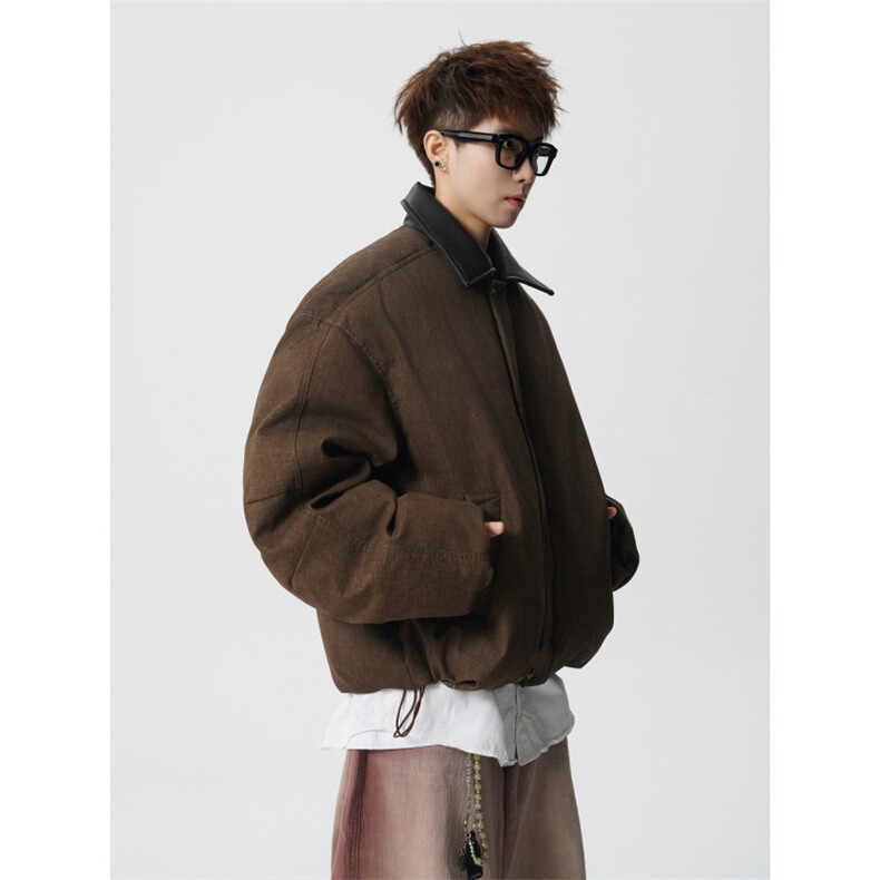 706-LK6578-P108现货冬季高级感防风保暖棉布拼接皮领棉服,男装棉衣,星座706