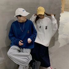 情侣中性圆领宽松蝙蝠袖打底衫长袖小熊卡通动漫卫衣9710/，男装卫衣，星座1506-1