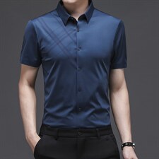 中年男士短袖衬衫爸爸装夏季衬衣中老年男装夏装半袖老人爷爷,男装衬衫,电商B212（原钱塘6029）