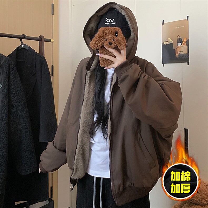 两面穿现货重磅短款座山雕棉衣男女双面穿毛毛绒棉服加厚外套,男装棉衣,电商A443