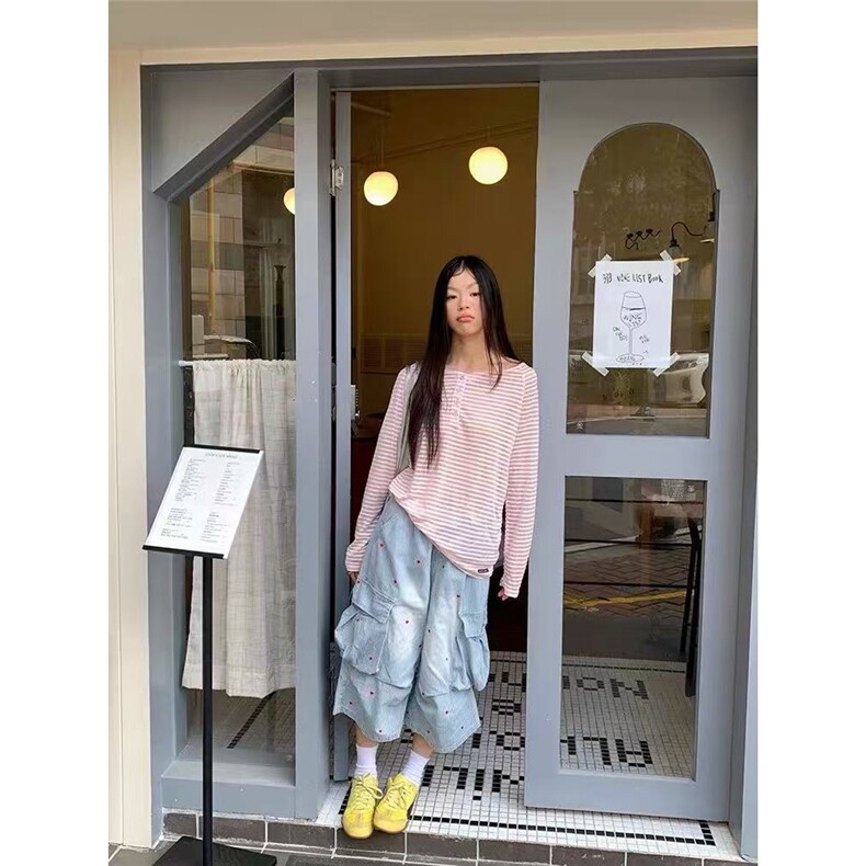 甜妹爱心显瘦裤子牛仔女款夏季设计感休闲宽松工装裤子LA3699-P56,男装工装外套,星座1008