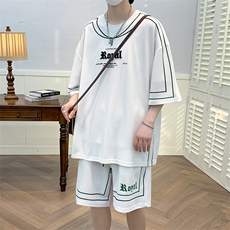 夏上新学生印花半袖套装时尚潮牌刺绣短裤T恤男女6638-P60控价88，男装T恤，电商A441-1
