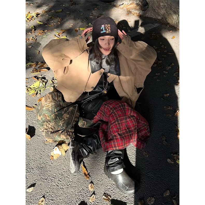 工装风PU皮领拼接牛仔外套男女短款夹克上衣JK56P80,男装工装外套,星座1013-1