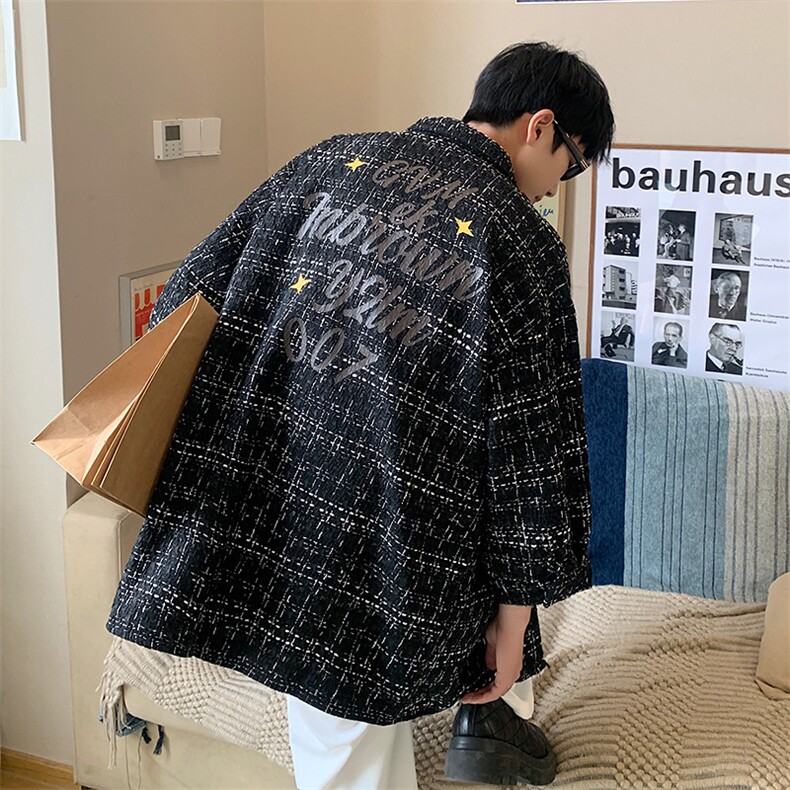 1港风小香风七分袖衬衫男大码中性风情侣潮衬衫QCS7019P45控69,男装衬衫,星座226-2