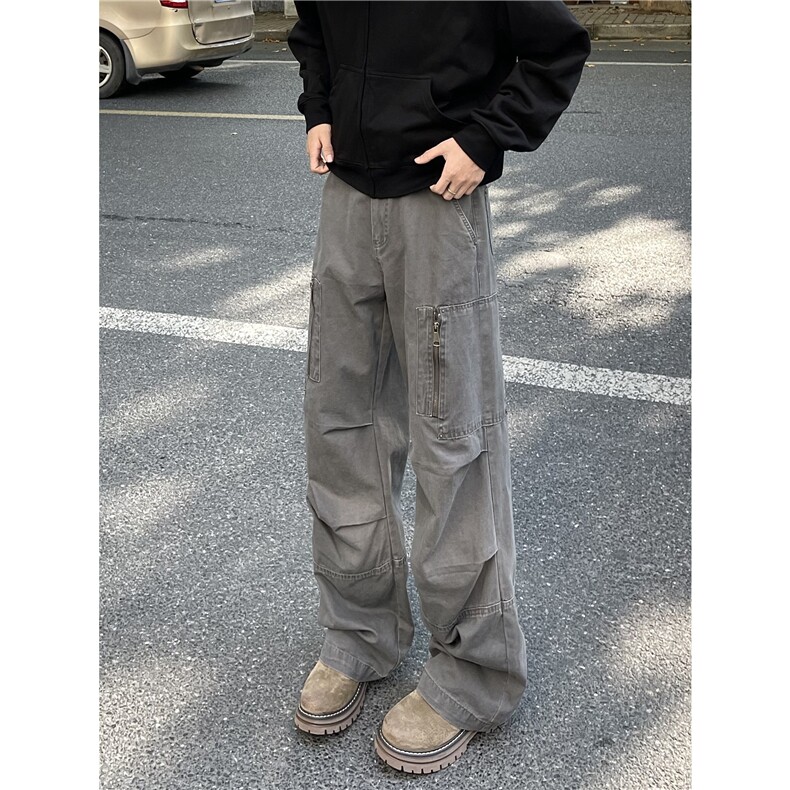 XZ612-K219-P65美式复古工装裤铆钉宽松直筒水洗百搭休闲裤男女,男装休闲裤,星座612