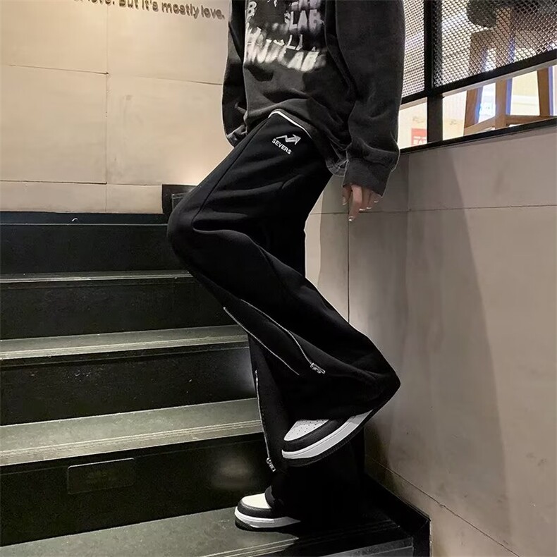 潮牌裤脚拉链卫裤男宽松直筒垂感休闲运动阔腿裤K3021-P38,男装休闲裤,星座1001-1