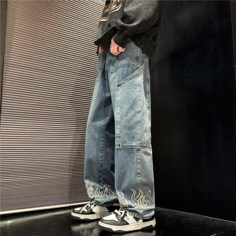 秋冬季刺绣休闲牛仔裤美式男复古直筒宽松长裤子XK8022P46,男装牛仔裤,星座1116-2