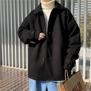 ins秋冬季短款呢子大衣韩版潮流宽松毛呢夹克男港风休闲外套-现货图片