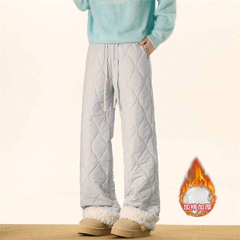 抖音羊羔毛菱格港风夹棉宽松阔腿棉裤男K5613J加棉-特P45控78，男装棉裤，电商A001
