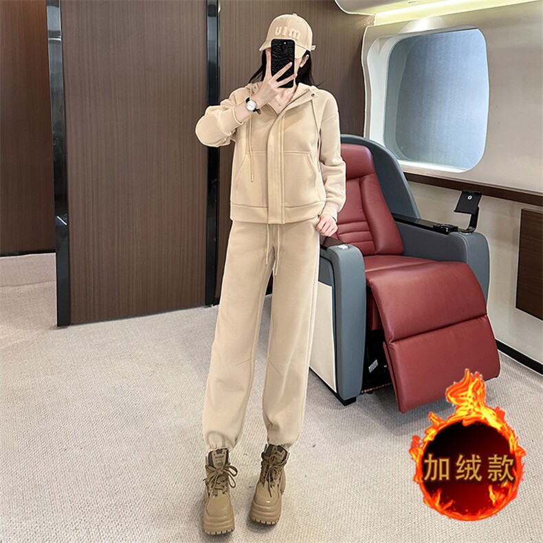 女秋冬短款纯色卫衣修身卫裤两件套潮,女装套装/套裙,江南