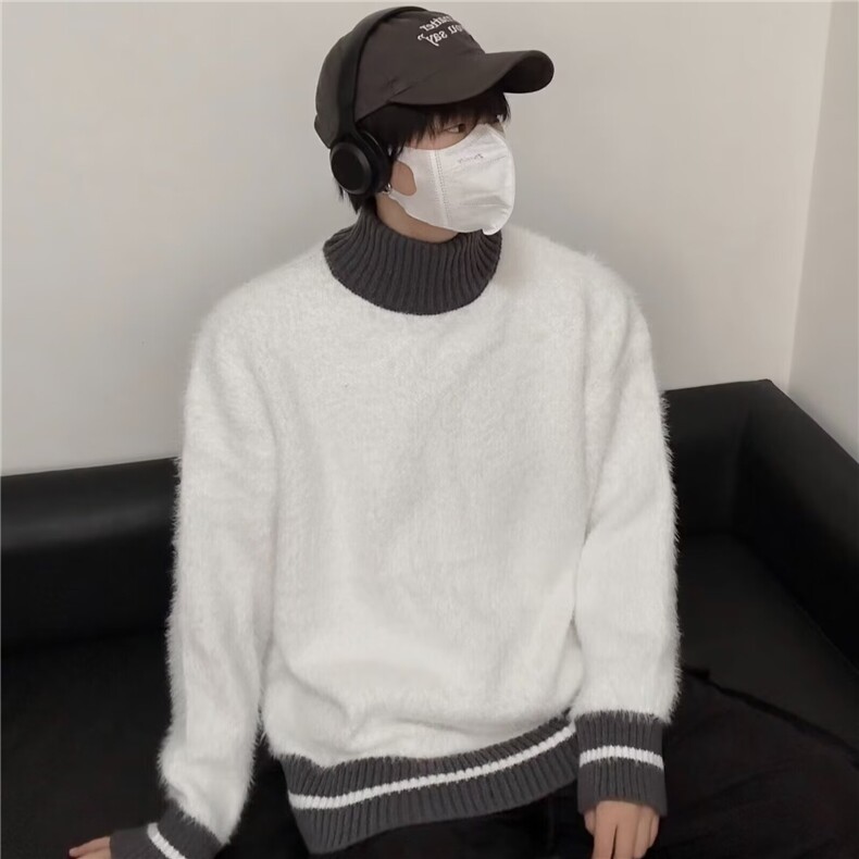 半高领条纹毛衣男冬季加厚马海毛针织衫潮高级感外套MY567P56,男装针织衫/毛衣,星座1013-5