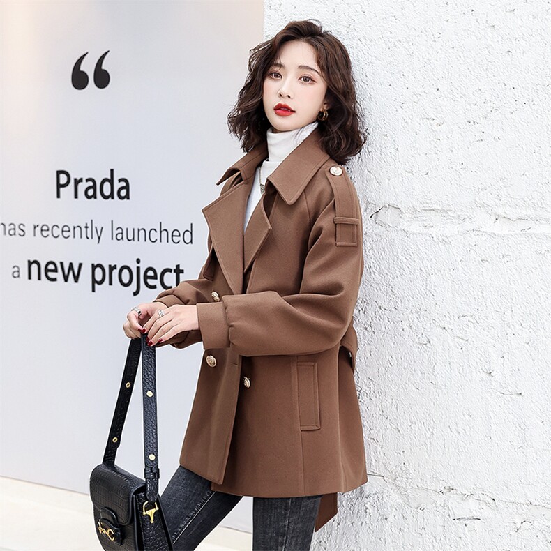 呢子外套女2023秋冬新款西装领灯笼袖收腰显瘦中长款加厚毛呢大衣,女装毛呢外套,霓裳依族