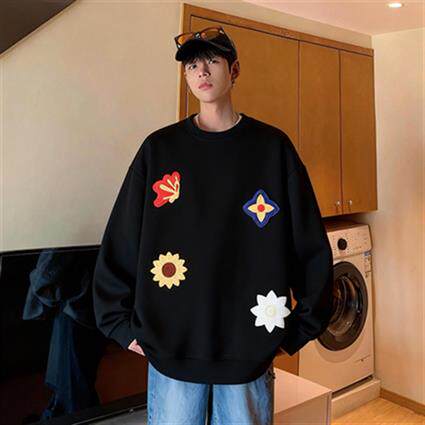 2026春季350g重磅华棉花卉刺绣潮流圆领卫衣男W24583-特P30控65，男装卫衣，电商A001-1