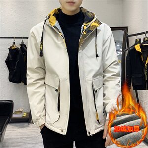秋冬迷彩棉服男模特加厚夹克风衣保暖外套工装棉衣米白863加绒图片