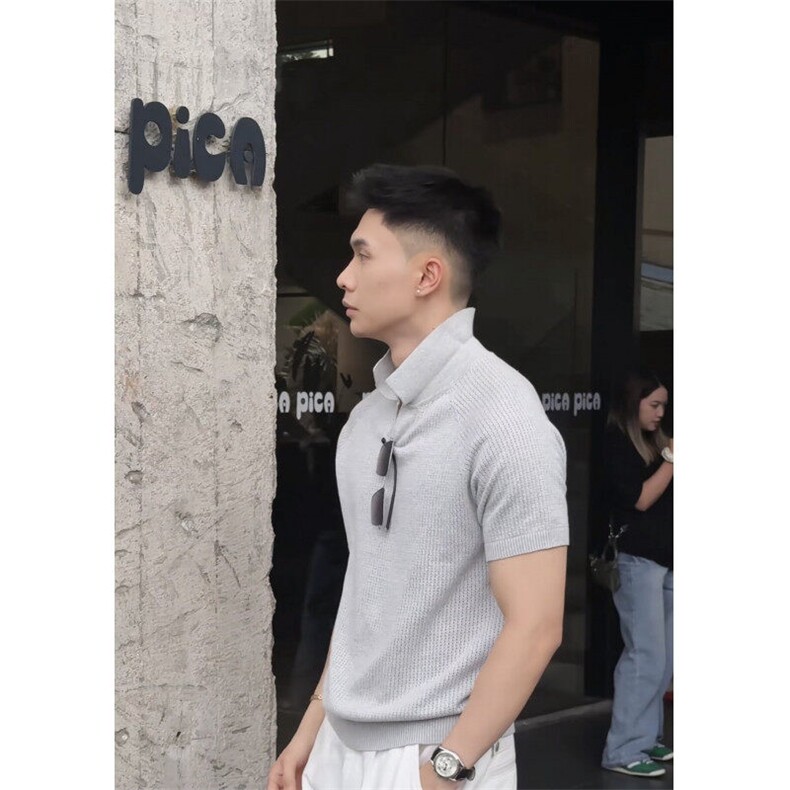 老钱风镂空松弛感设计海鸥领针织短袖POLO衫25279/P55,男装T恤,电商A243