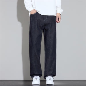 原色牛仔裤男士宽松直筒美式休闲秋冬半松紧长裤H908-P45/加绒P55图片