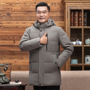 主推大货可拆卸帽中老年羽绒服外套男加厚爸爸装白鸭绒羽绒服大衣