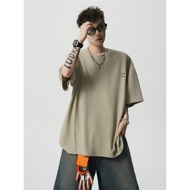 超大码金属标手工设计肌理感短袖T恤8XL-M垂感冰丝半袖DX1220/P38,男装T恤,电商B238