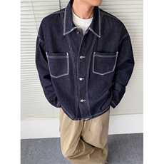 现货得物二开秋季重磅复古丹宁色宽松明线牛仔夹克男JK1256-P78，男装工装外套，星座1103-3