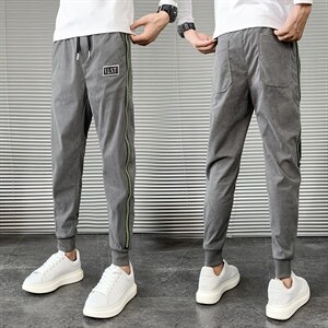 2025秋冬红华夫格裤子男韩版潮流拉链装饰修身小脚裤,男装休闲裤,电商A327