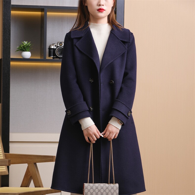 双面羊毛大衣女宽松毛呢外套2024新款长款过膝双面绒秋冬,女装双面呢大衣,佳恩服饰