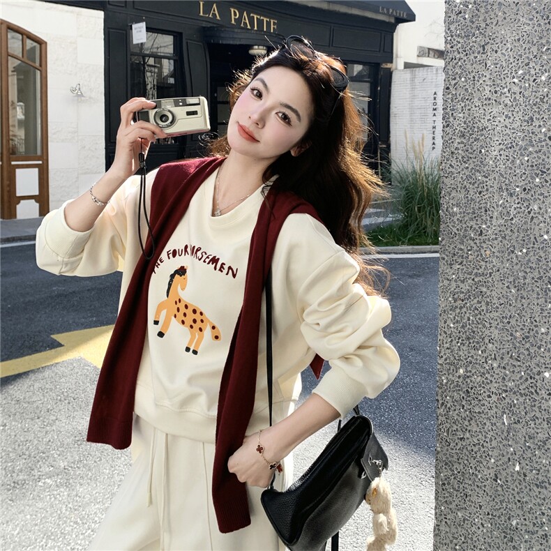 26春季新款植绒小马卫衣套装6669-P190-K308,女装套装/套裙,2C317