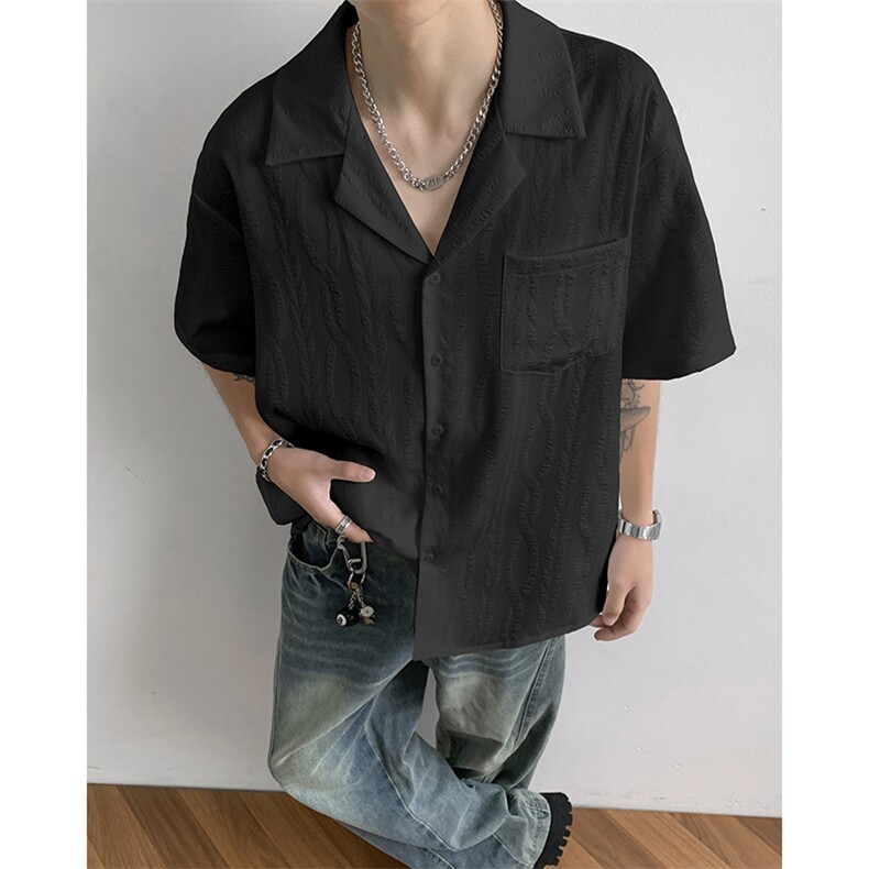 冰丝衬衫短袖夏季纯色潮牌潮流男士休闲外套宽松衬衣C051-P40,男装T恤,星座308B-2