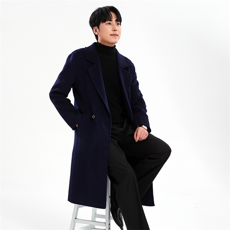 翻领中长款直筒型时尚都市纯色纯色羊毛大衣，男装毛呢大衣，牧绒家园高端店