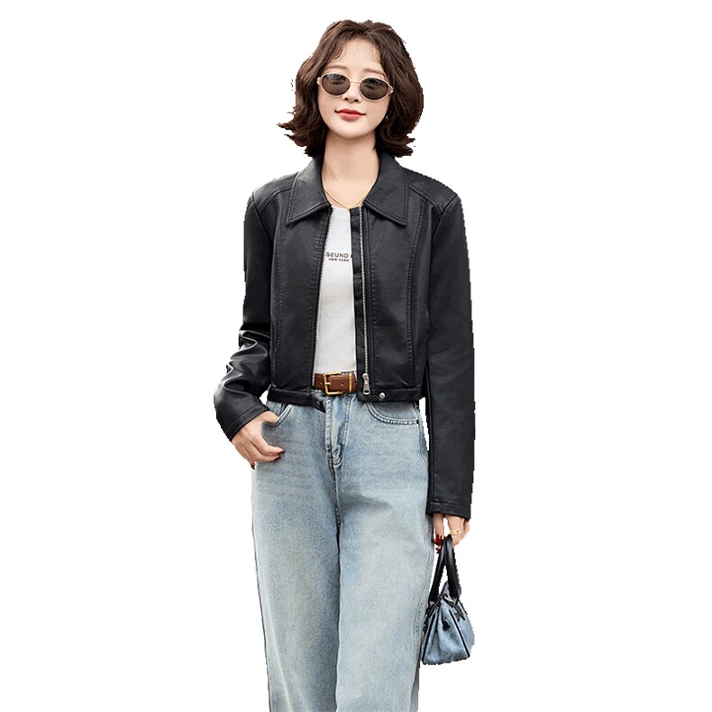 主推引流外套女2025春秋设计感休闲小个子显瘦显高夹克机车服上衣,女装皮衣,江南女神