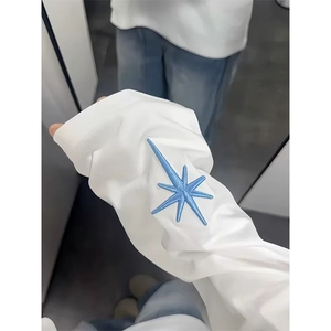 网图有货 北极星背面手写体花刺绣长袖宽松百搭T恤男女 A1037-P38图片