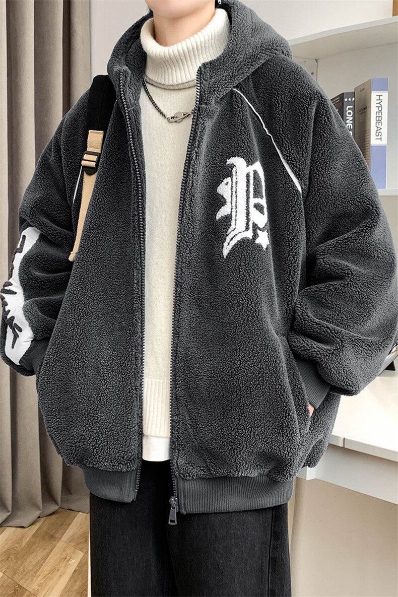 冬上新港风加绒休闲棉衣羊羔绒连帽外套男女987-P110控价158,男装棉衣,电商A441-1