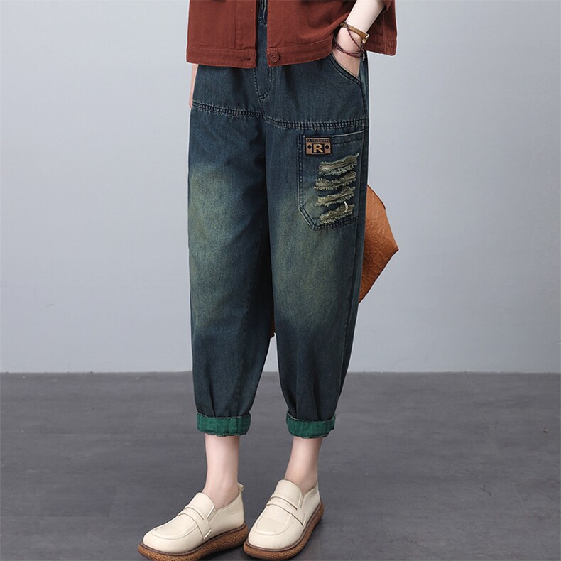 2024春季新款时尚气质大方潮流撞色休闲牛仔裤，女装牛仔裤，独衣靓
