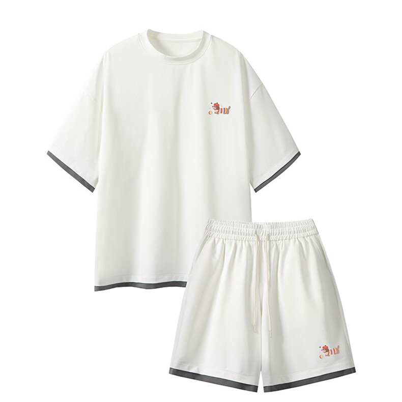 假两件休闲运动短袖套装上衣T3682特P30控58/裤子DK8640特P30控58，男装休闲套装，电商A007