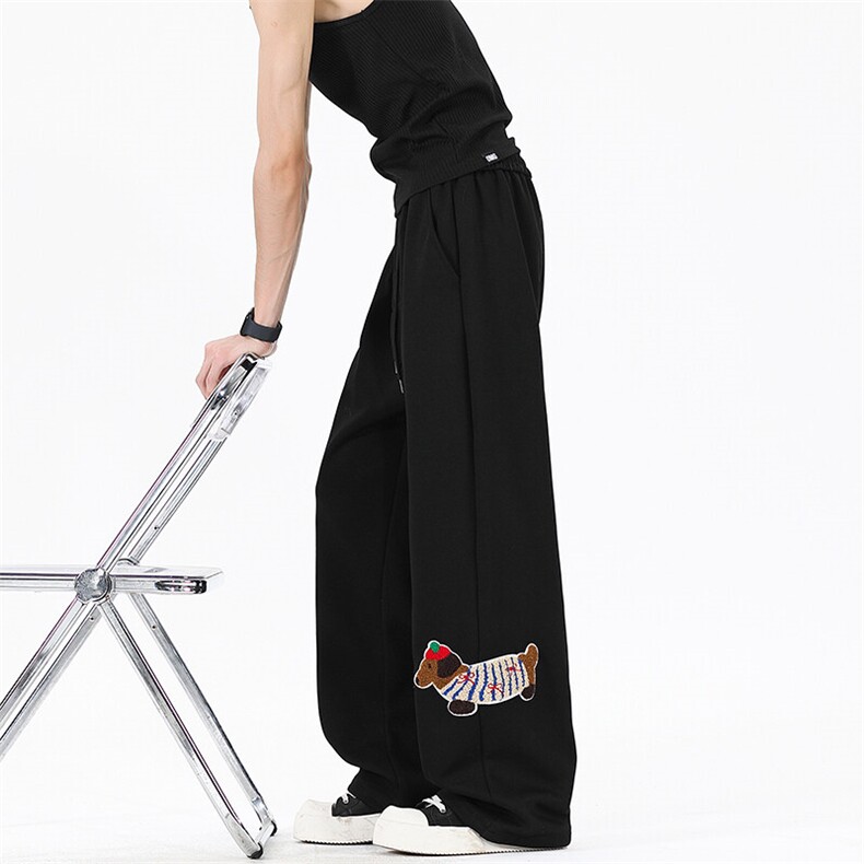 现货！松紧腰小狗刺绣抽绳运动休闲裤，男装休闲裤，星座617C