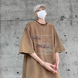 B239-1082-P38 美式做旧 水洗 字母 短袖宽松T恤男图片