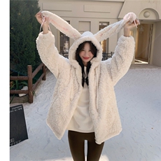 白色羊羔毛外套加厚毛绒绒棉服8381P215K328，女装棉衣/棉服，2C081