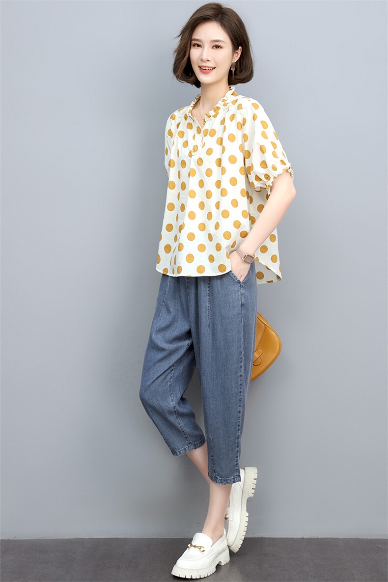 2022夏季新款女装圆点衬衫休闲透气舒适短袖上衣,女装衬衫,悦见她