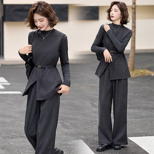 高级感灰色马甲阔腿裤三件套女2025春秋新款气质超好看搭配一整套图片