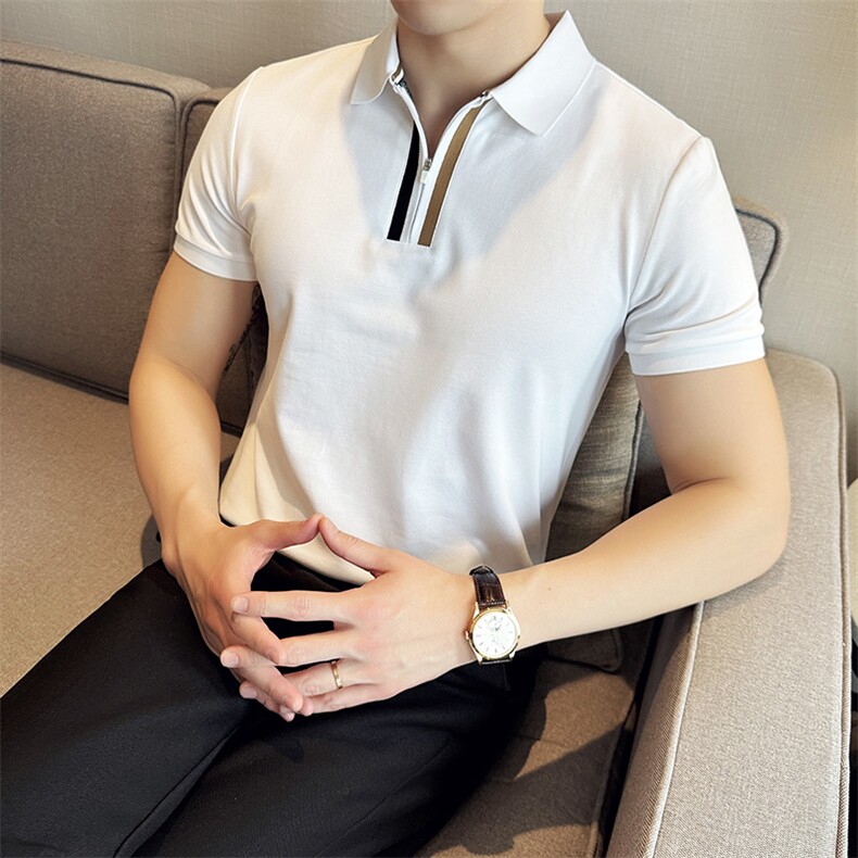 2026夏季新款拉链设计高品质短袖T恤翻领Polo衫T0271-P55,男装T恤,电商D342