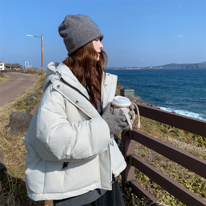 韩版宽松时尚减龄连帽羽绒服女冬季2025新款气质减龄白鸭绒面包服,女装羽绒服,2D013