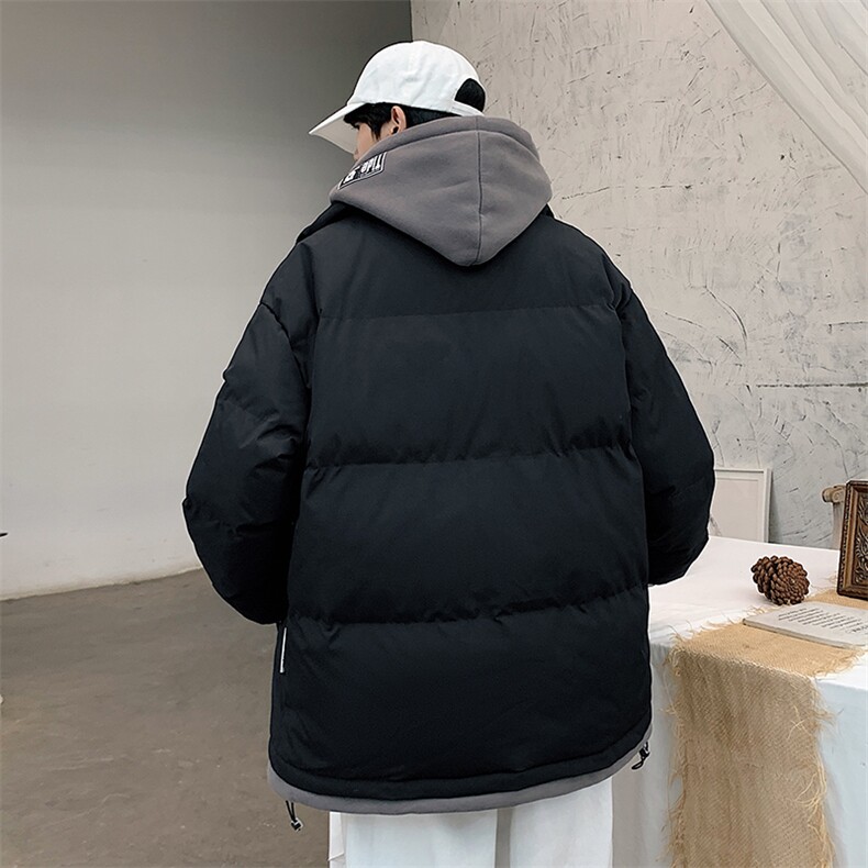 新款男百搭设计感假两件连帽港风棉衣M062-P70控158,男装棉衣,星座717