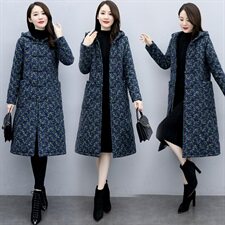 2023冬季新款时尚简约印花时尚中长款棉衣保暖舒适棉衣，女装棉衣/棉服，倪叶myz