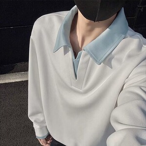 新款假两件翻领卫衣男潮流亨利领打底套头外套男513A PL2780特P35图片